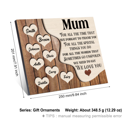 8 Names - Personalised Mum Wooden Plaque Custom Names Home Decoration Hearts Gift for Mother-Jessemade AU