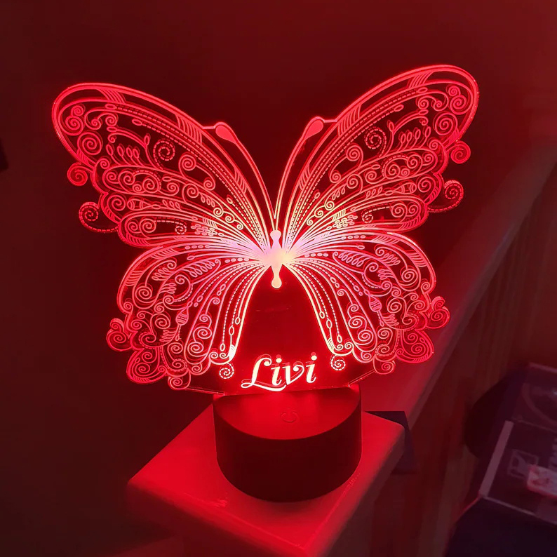 Personalised Butterfly Home Decoration Lamp With Custom Name Night Light Kid's Bedroom Decor Children's LED Light-Jessemade AU