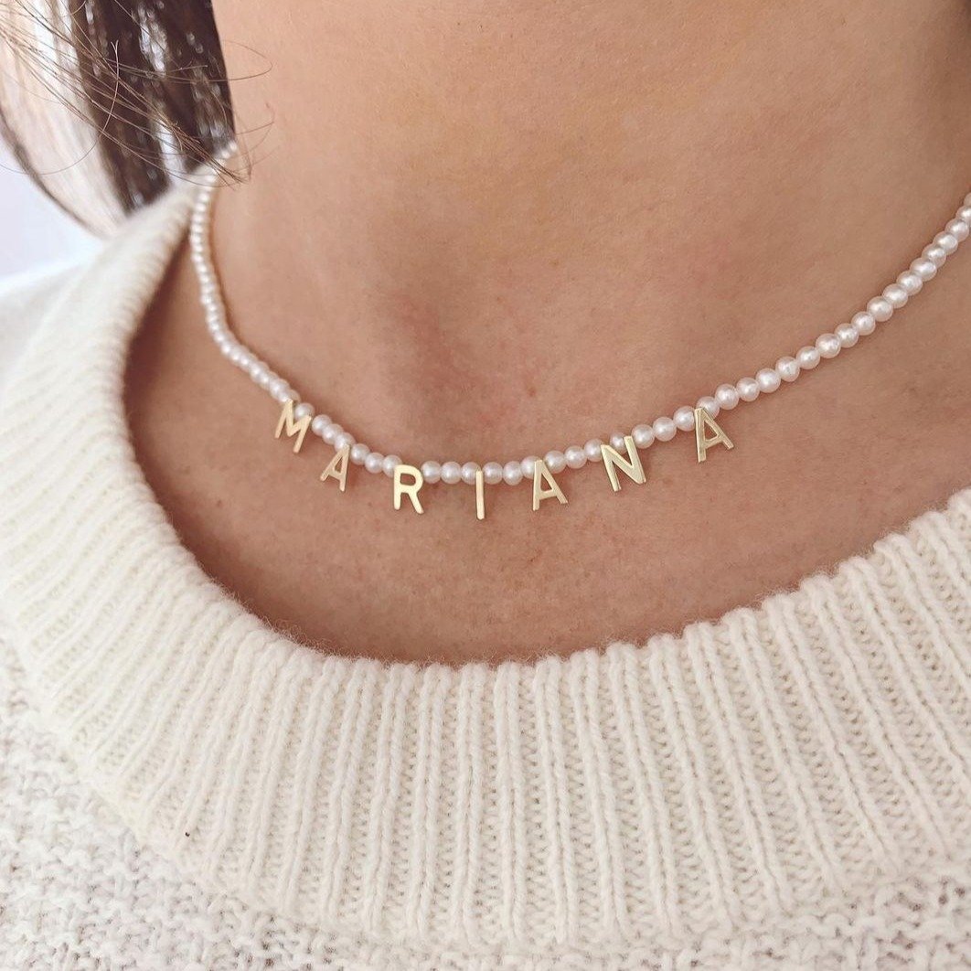 Personalised Pearl Necklace Custom 1 Name Necklace Gift For Her-Jessemade AU