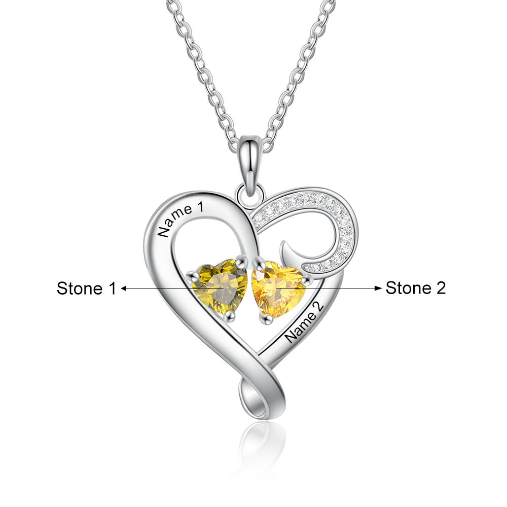Customised Birthstones Heart Necklace Engraving 2 Names Gifts for Her-Jessemade AU