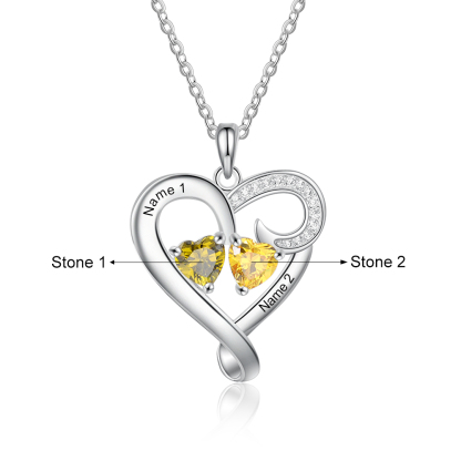 Customised Birthstones Heart Necklace Engraving 2 Names Gifts for Her-Jessemade AU