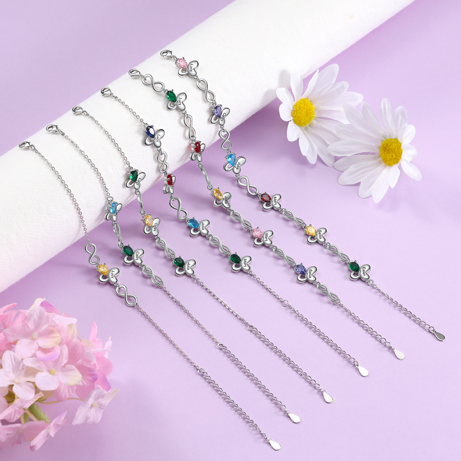 Personalised Butterfly Bracelet With 2 Birthstones Custom Names Bracelet Gift For Women-Jessemade AU