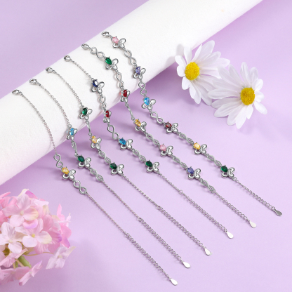 Personalised Butterfly Bracelet With 2 Birthstones Custom Names Bracelet Gift For Women-Jessemade AU