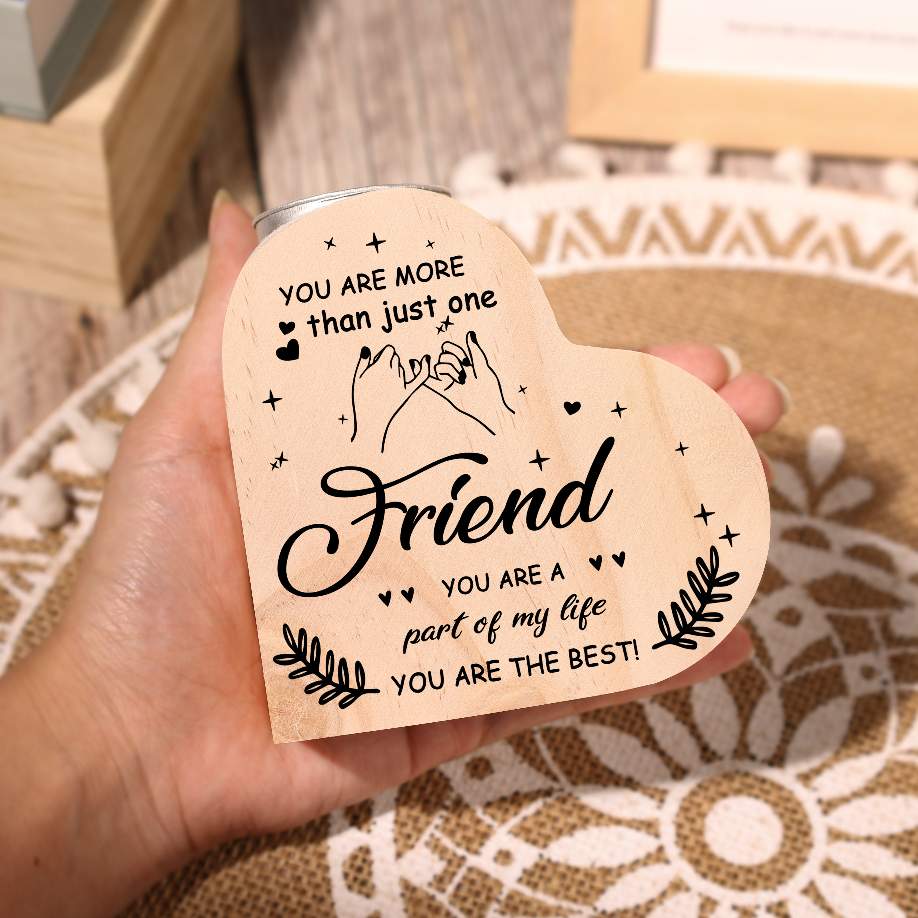 To My Friend Heart Candle Holder Wooden Pinky Swear Candlesticks - You Are More Than Just One Friend-Jessemade AU