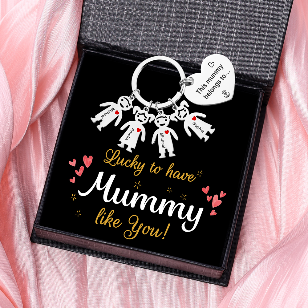 Personalised Heart Keychain With Engraved 4 Kid's Names Charms "This Mummy Belongs to" Mother's Day Gifts For Mum-Jessemade AU