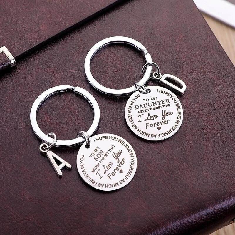 To My Son & Daughter Initial Keychain "Never Forget That I Love You Forever"-Jessemade AU