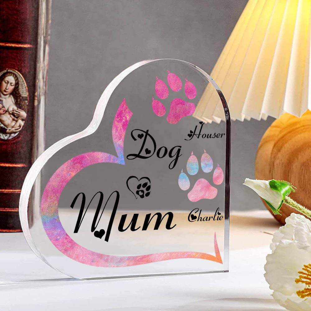Personalised Acrylic Heart Keepsake Custom 2 Names Dog Footprints Ornaments Gifts for Mum-Jessemade AU