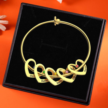 Personalised Heart Bangle With 3 Names and Birthstones Bangle Bracelet Mother's Day Gifts For women-Jessemade AU