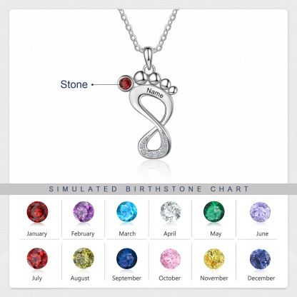 Personalised Baby Foot Necklace With 1 Birthstone Engraved Family Name Gift For Mother-Jessemade AU