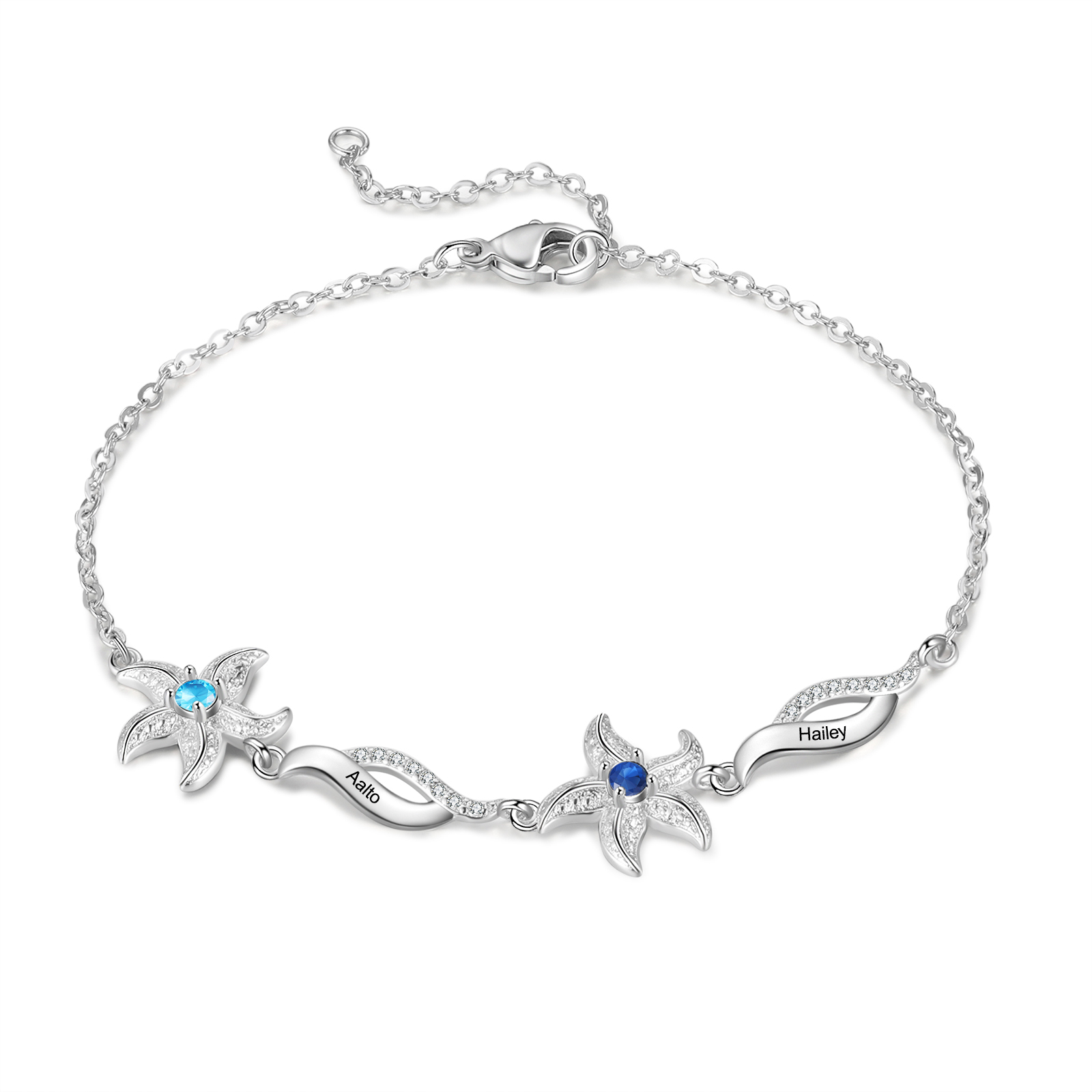 Personalised Women's Bracelet Custom 2 Birthstones Bracelet Starfish Adjustable Bracelet Mother's Day Gift for Her-Jessemade AU