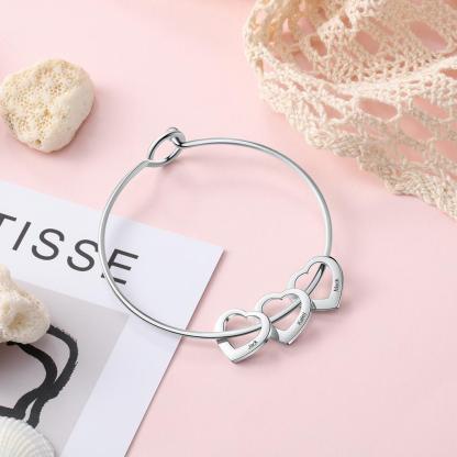 Children Bangle Bracelet with 4 Heart Pendants Engraved 4 Names Gifts-Jessemade AU