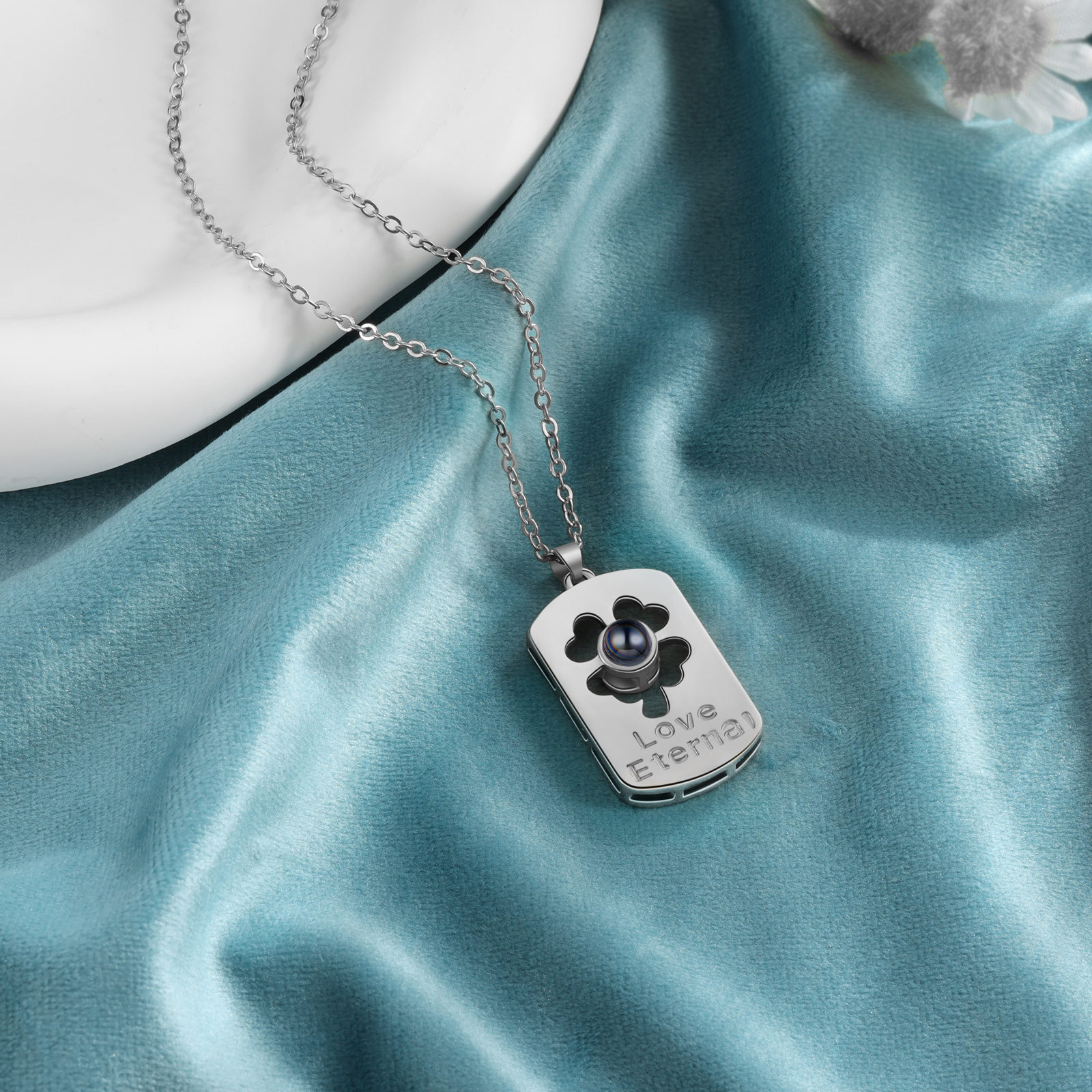 Couple Projection Necklace Set Four Leaf Clover Valentine's Day Gift Personalised Photo Necklace Creative Gift-Jessemade AU