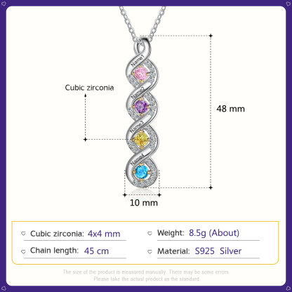 Personalised DNA Necklace With 4 Birthstones Engraved Names Gift For Women-Jessemade AU