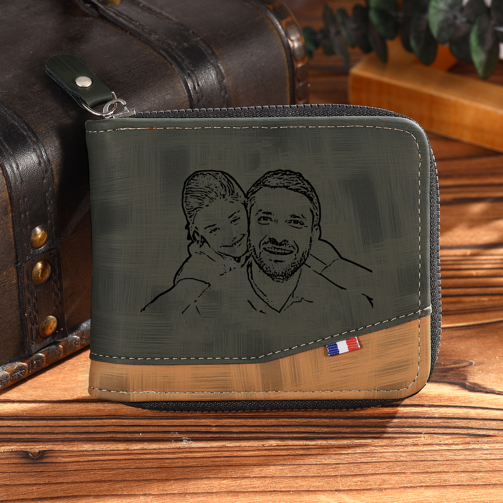 Personalised Photo & Text Billfold Wallet Custom Men's Leather Wallet Zipper Gifts for Him Brown-Jessemade AU
