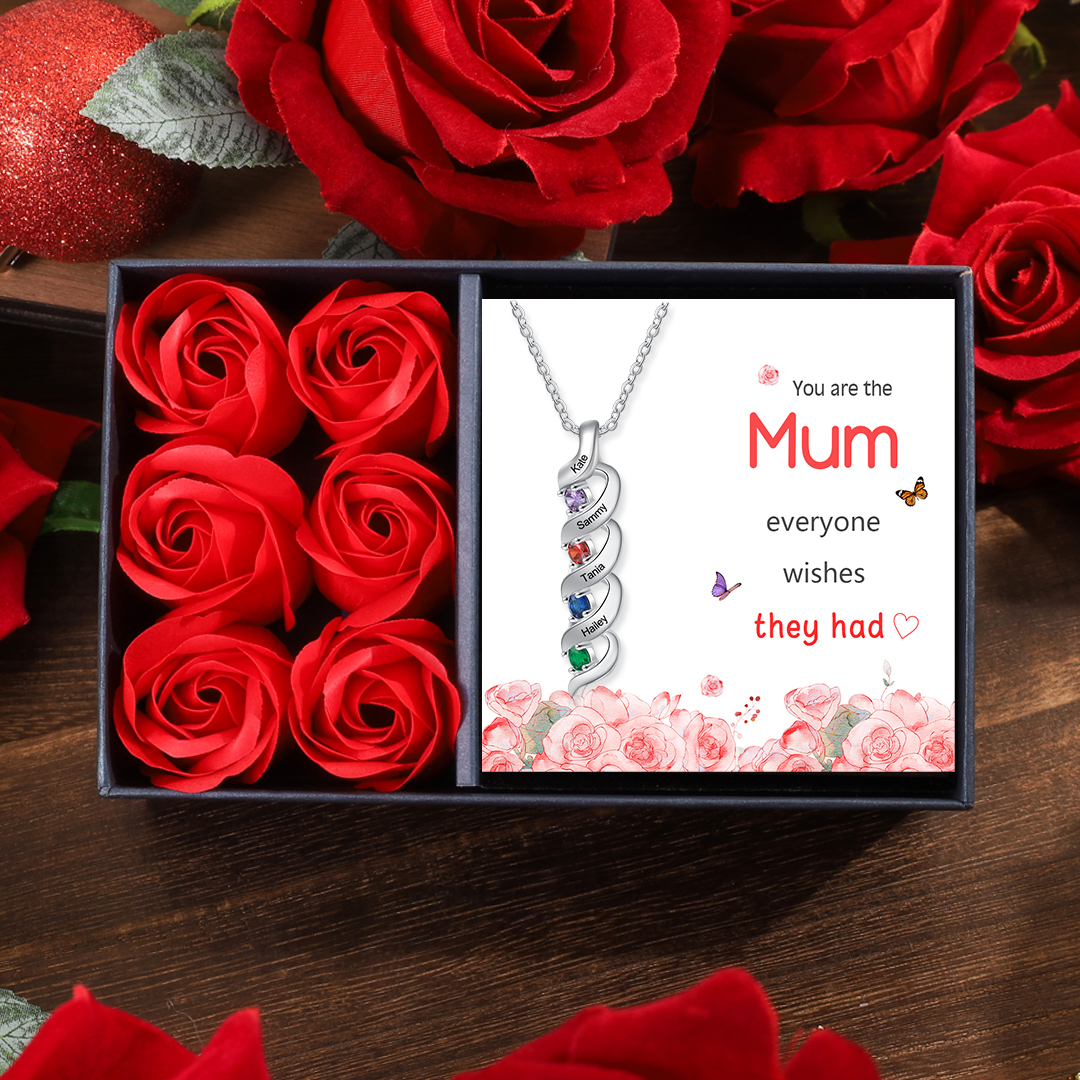 Personalised Necklace Cascading Pendant with 4 Birthstones Engraving 4 Names Gifts for Her-Jessemade AU