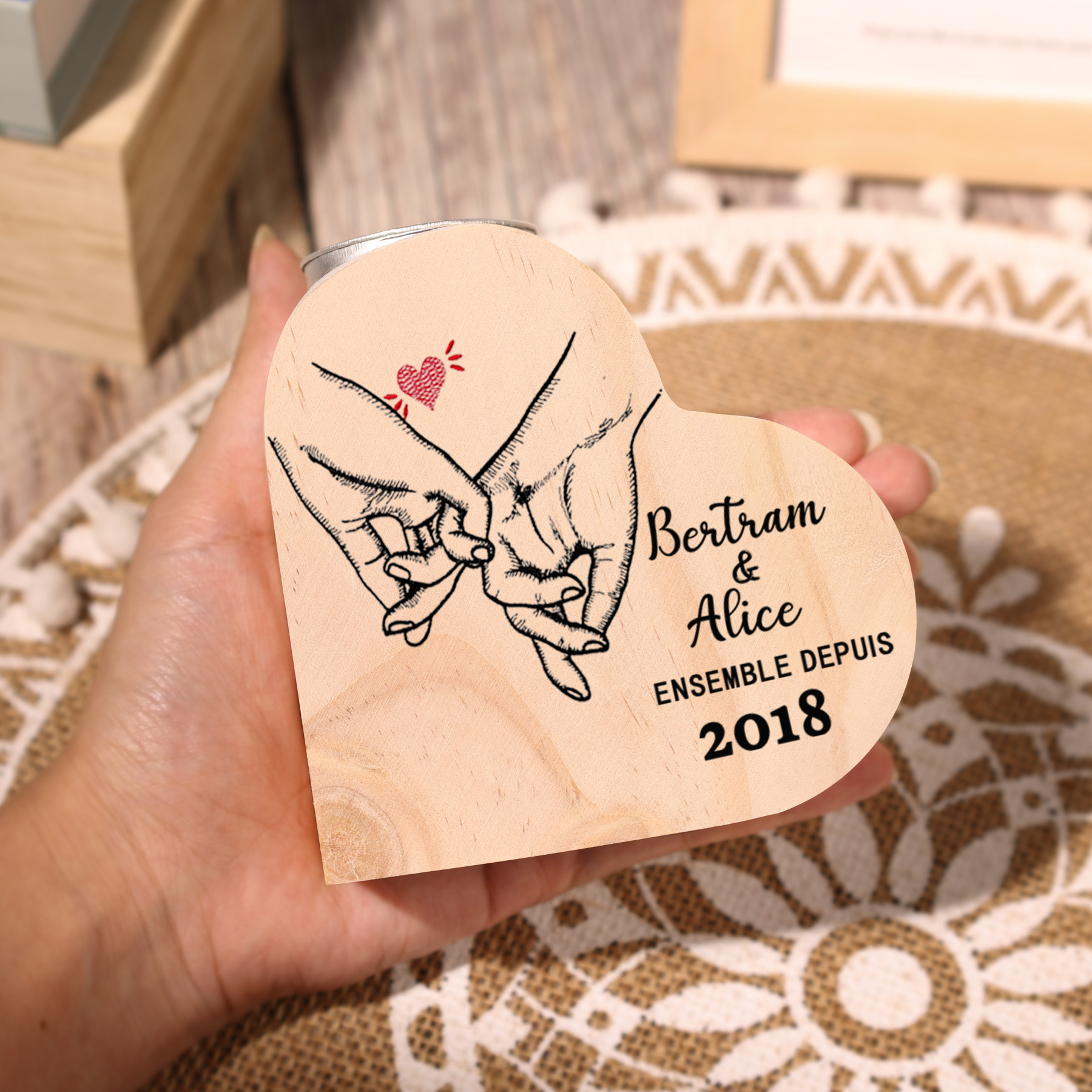 Couple Wooden Heart Candle Holder Pinky Heart Promise Candlesticks-Jessemade AU