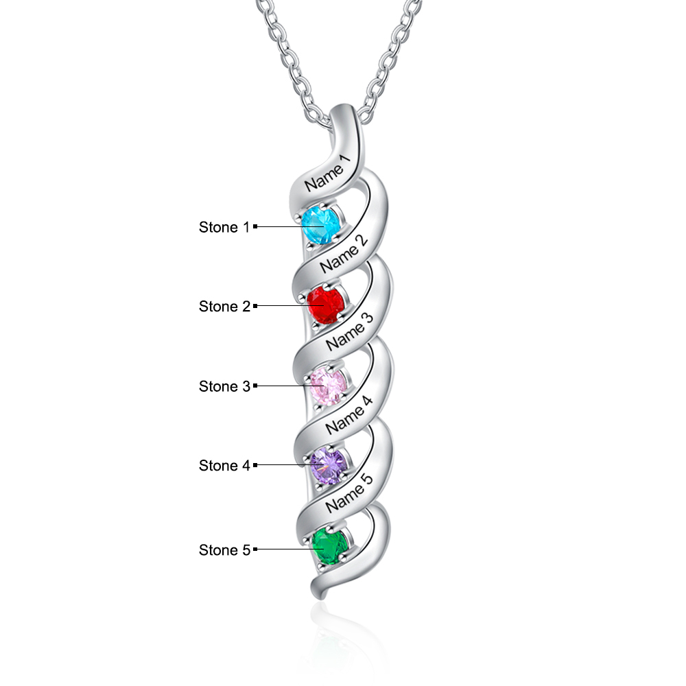 Personalised Necklace Cascading Pendant with 5 Birthstones Engraving 5 Names Gifts for Her-Jessemade AU