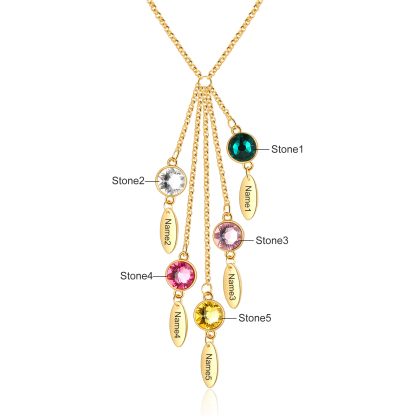 Personalised Bar Necklace With 5 Birthstones Engraved Names Necklace Best Gift For Mother-Jessemade AU