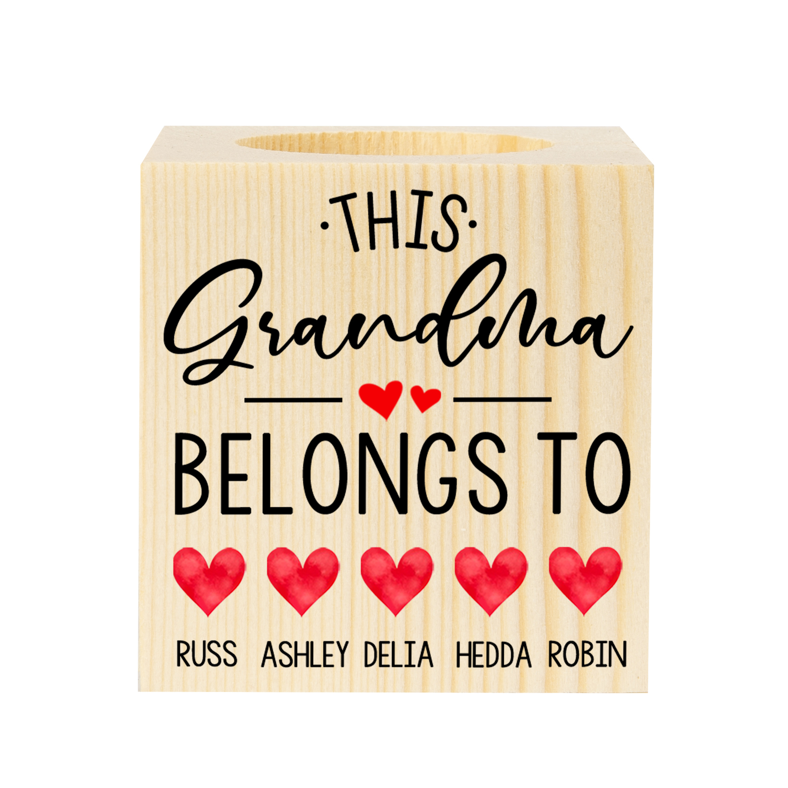 Personalised Wooden Candle Holder Engraved 5 Names Heart Candlestick Grandparents Day Gift for Grandma-Jessemade AU
