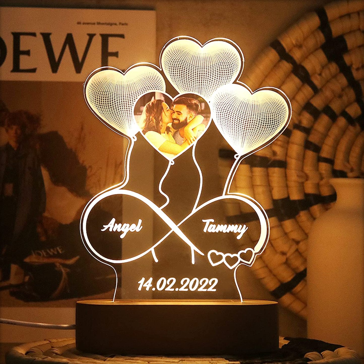 Personalised Heart Balloon Night Light Custom Photo Engraving 2 Names Infinite Love Style Wooden Lamp-Jessemade AU