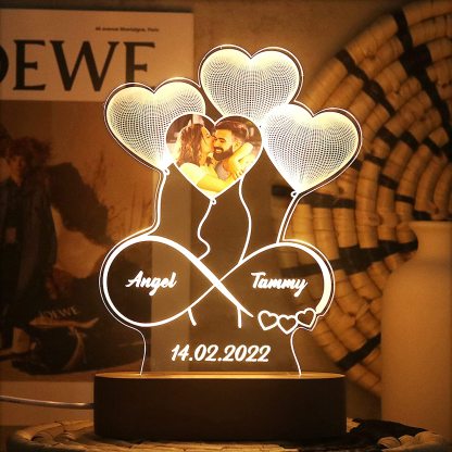 Personalised Heart Balloon Night Light Custom Photo Engraving 2 Names Infinite Love Style Wooden Lamp-Jessemade AU