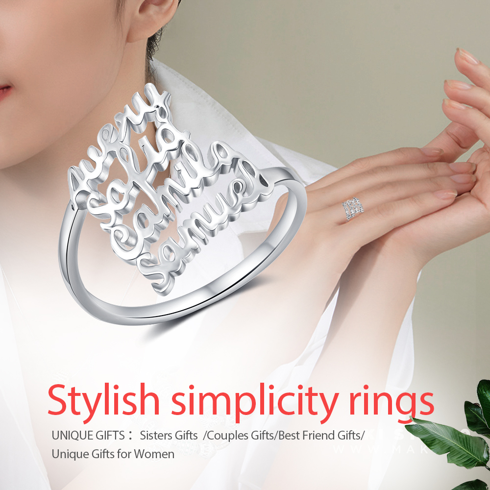 Personalised Name Ring Custom 4 Names Ring Gifts for Women-Jessemade AU