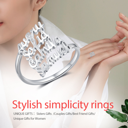 Personalised Name Ring Custom 4 Names Ring Gifts for Women-Jessemade AU