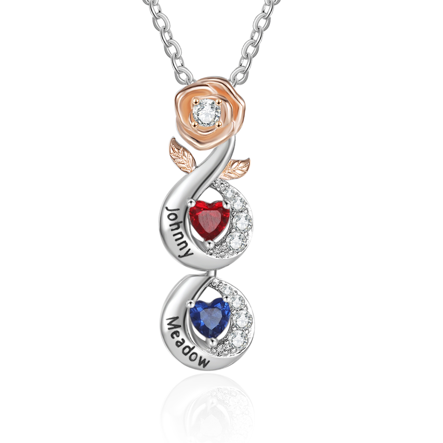 Custom Family Necklace Rose Pendant with 2 Birthstones Engraving 2 Names Gifts for Her-Jessemade AU