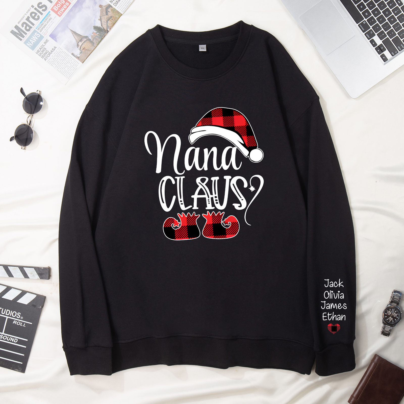 4 Names - Personalised Christmas Sweatshirt Custom Name & Text Sweatshirt Nana Claus Sweatshirt Gift for Family -Jessemade AU