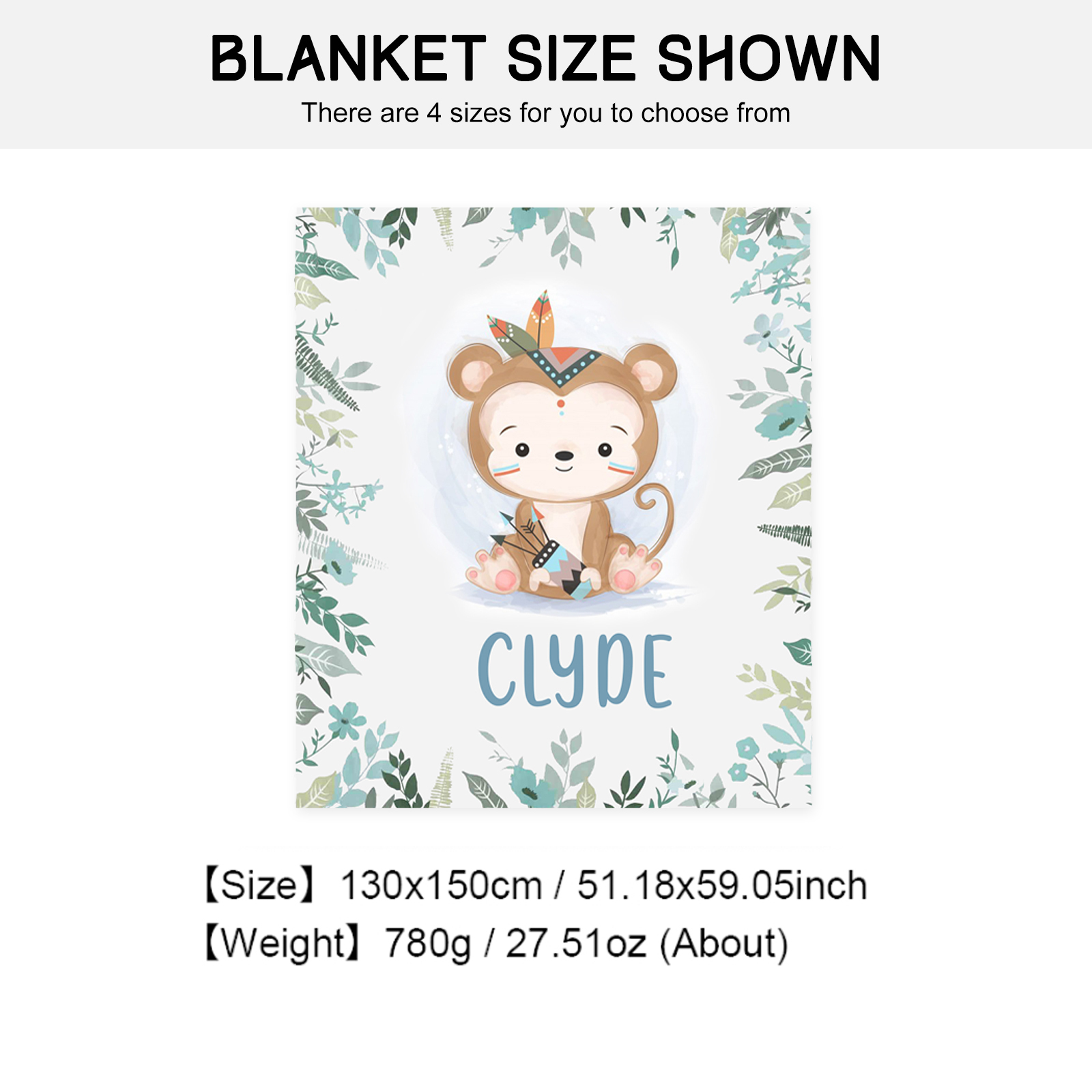Personalised Monkey Blanket Custom Name Cute Cartoon Blanket-Jessemade AU