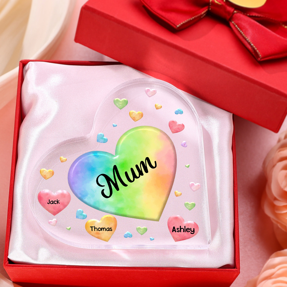 3 Names - Personalised Acrylic Heart Keepsake Custom Text Colourful Hearts Ornament Gift for Mother/Grandma-Jessemade AU