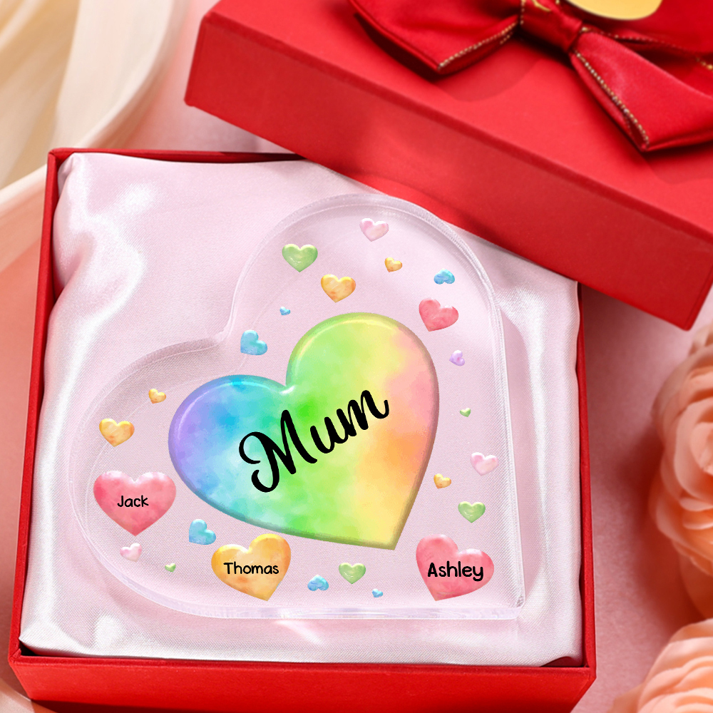 3 Names - Personalised Acrylic Heart Keepsake Custom Text Colourful Hearts Ornament Gift for Mother/Grandma-Jessemade AU