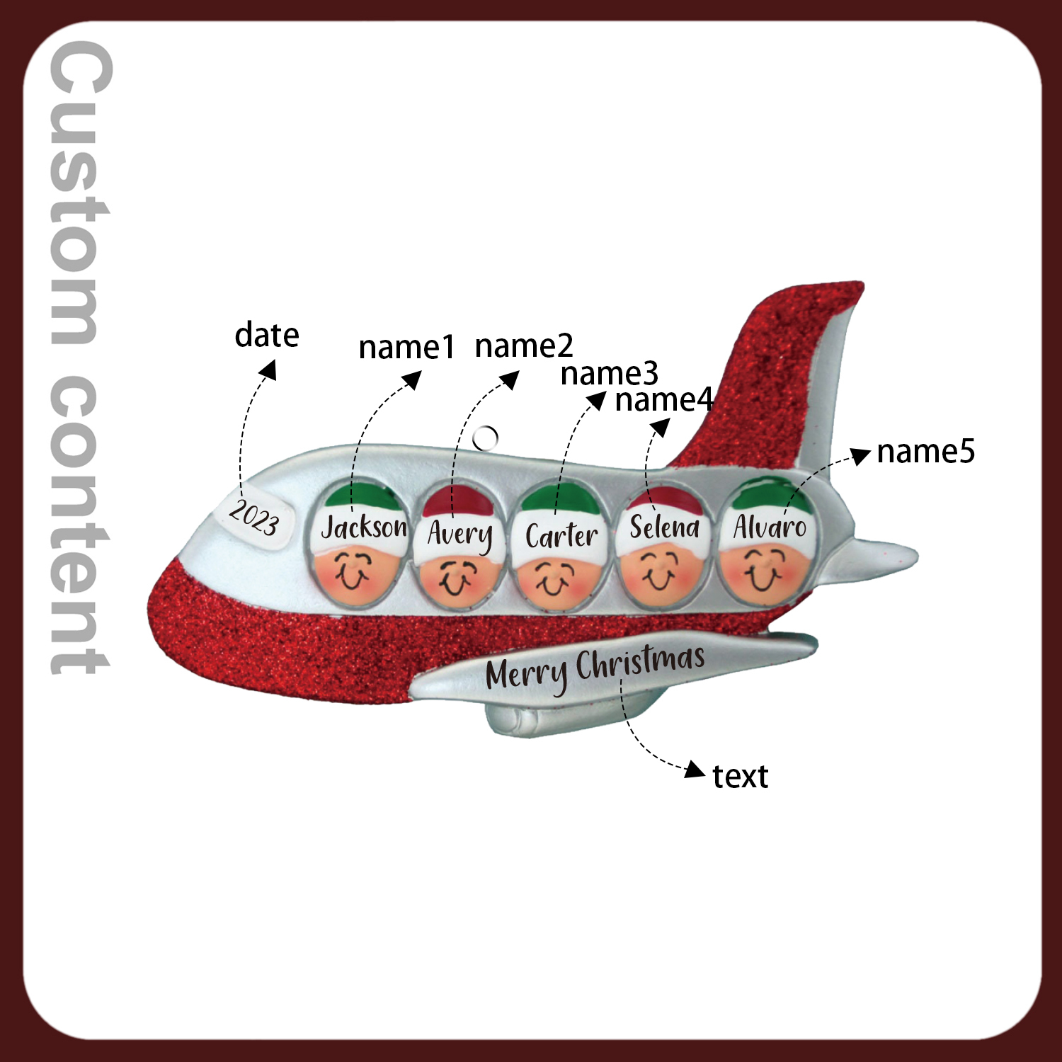 5 Names - Personalised Christmas Ornaments Custom Text & Year Wooden Airplane Christmas Decor Gifts for Family Friends-Jessemade AU