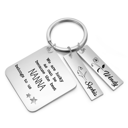 Personalised 2 Names & 2 Birth Flowers Keychain Custom Text Family Keychain Gifts for Mother/Grandma-Jessemade AU