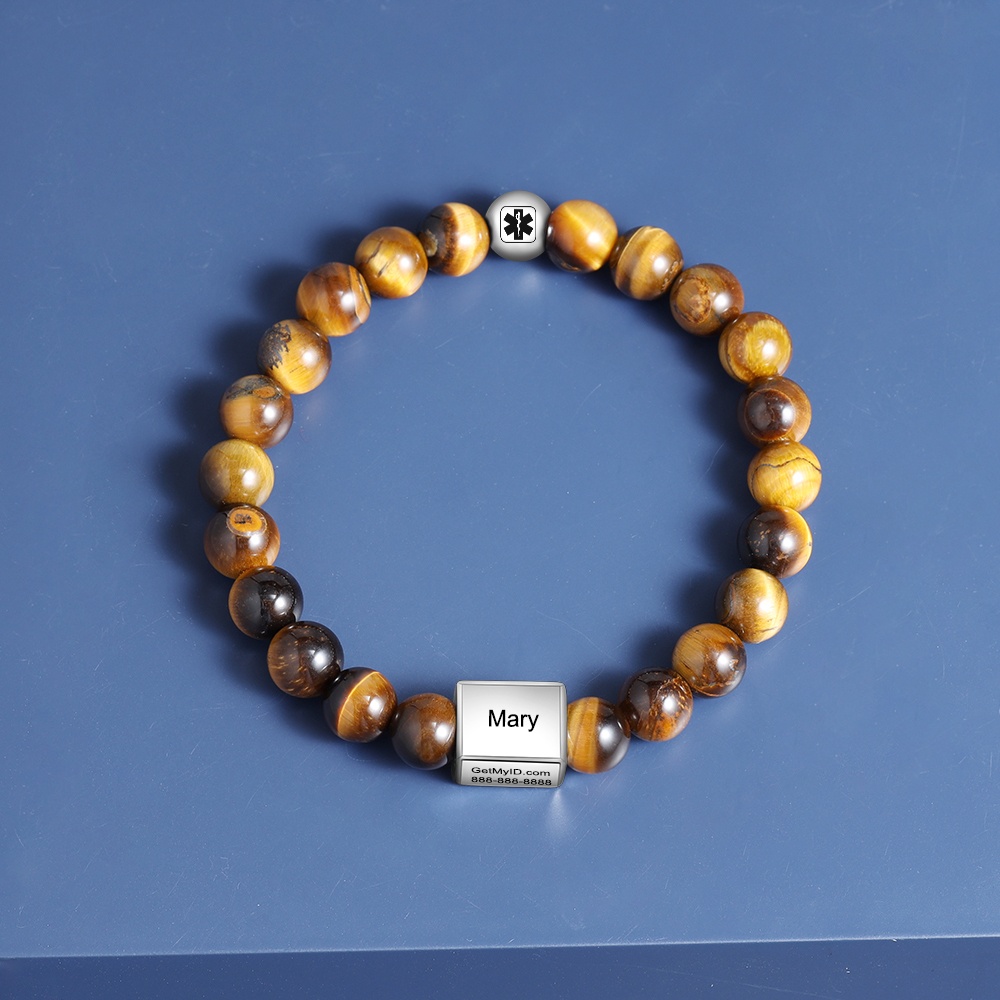 Personalised Round Beads Bracelet Custom Names Men's Bracelet Gifts For Him-Jessemade AU