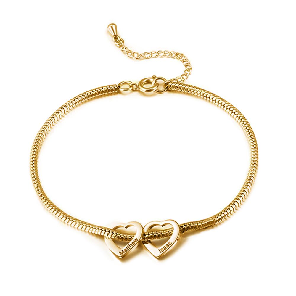 Jessemade Adjustable Personalised Ankle Bracelets for Women Silver 2 Love Heart Charms For Her.-Jessemade AU