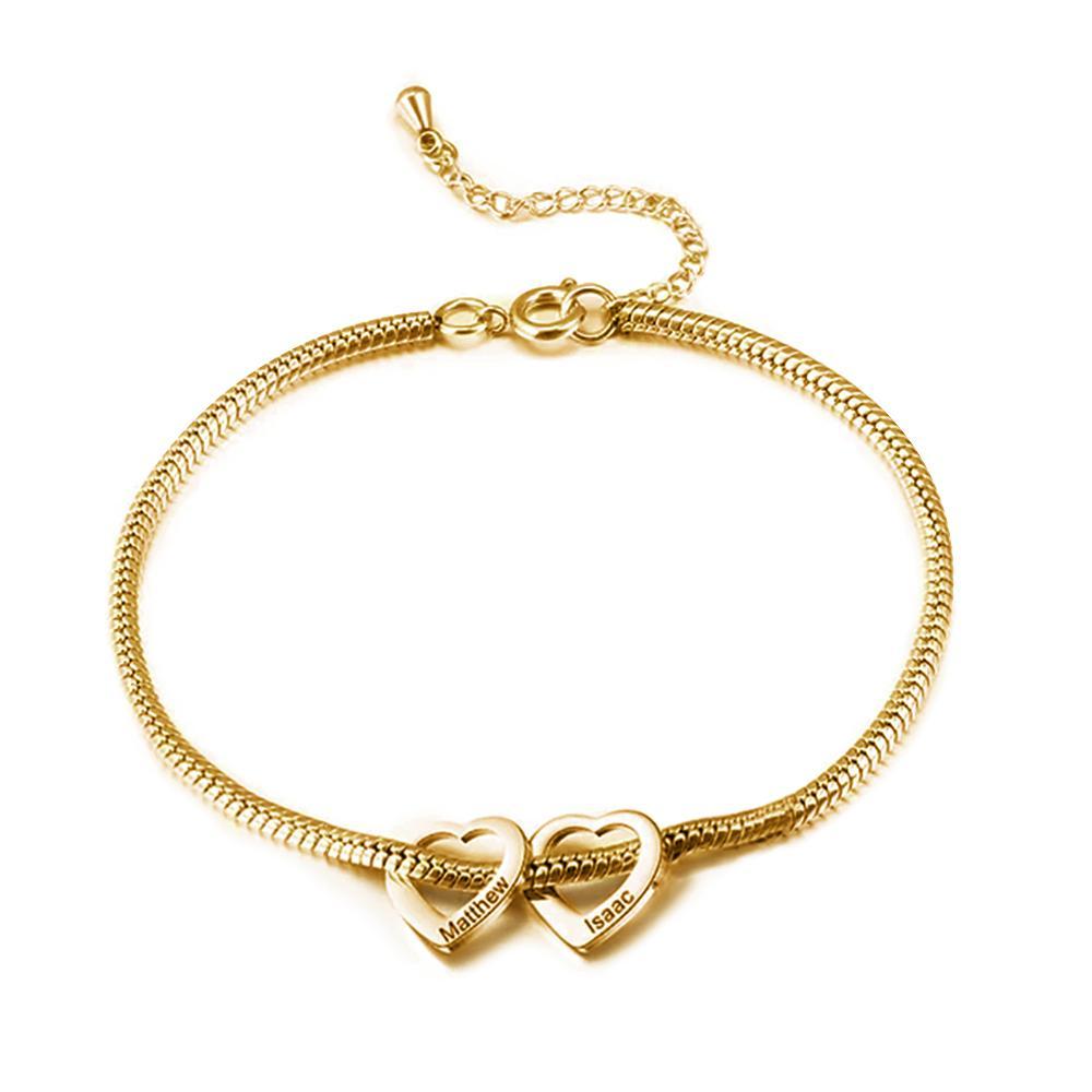 Jessemade Adjustable Personalised Ankle Bracelets for Women Silver 2 Love Heart Charms For Her.-Jessemade AU