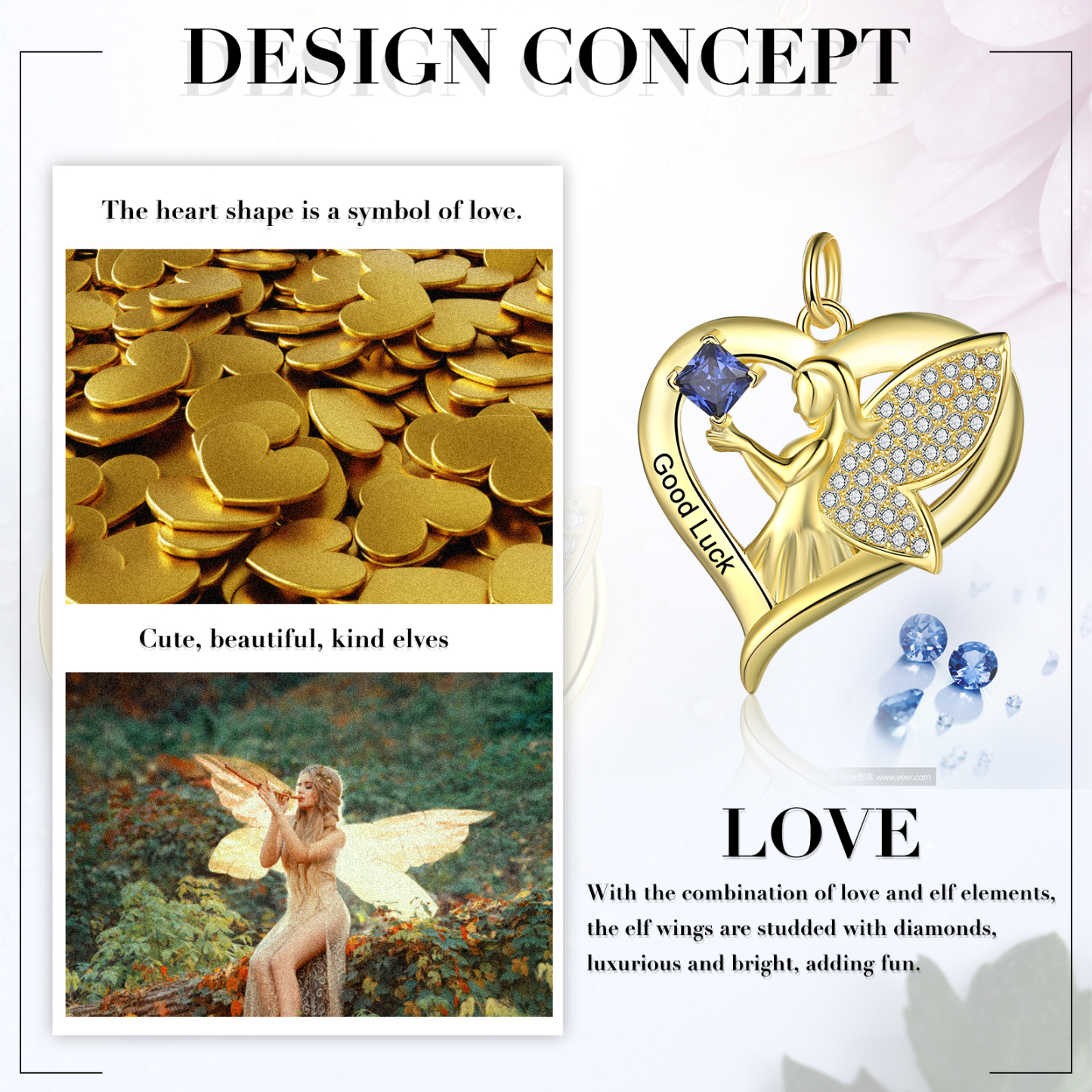 Personalised Heart Elf  Necklace With Birthstone Custom Text Gifts For Her-Jessemade AU