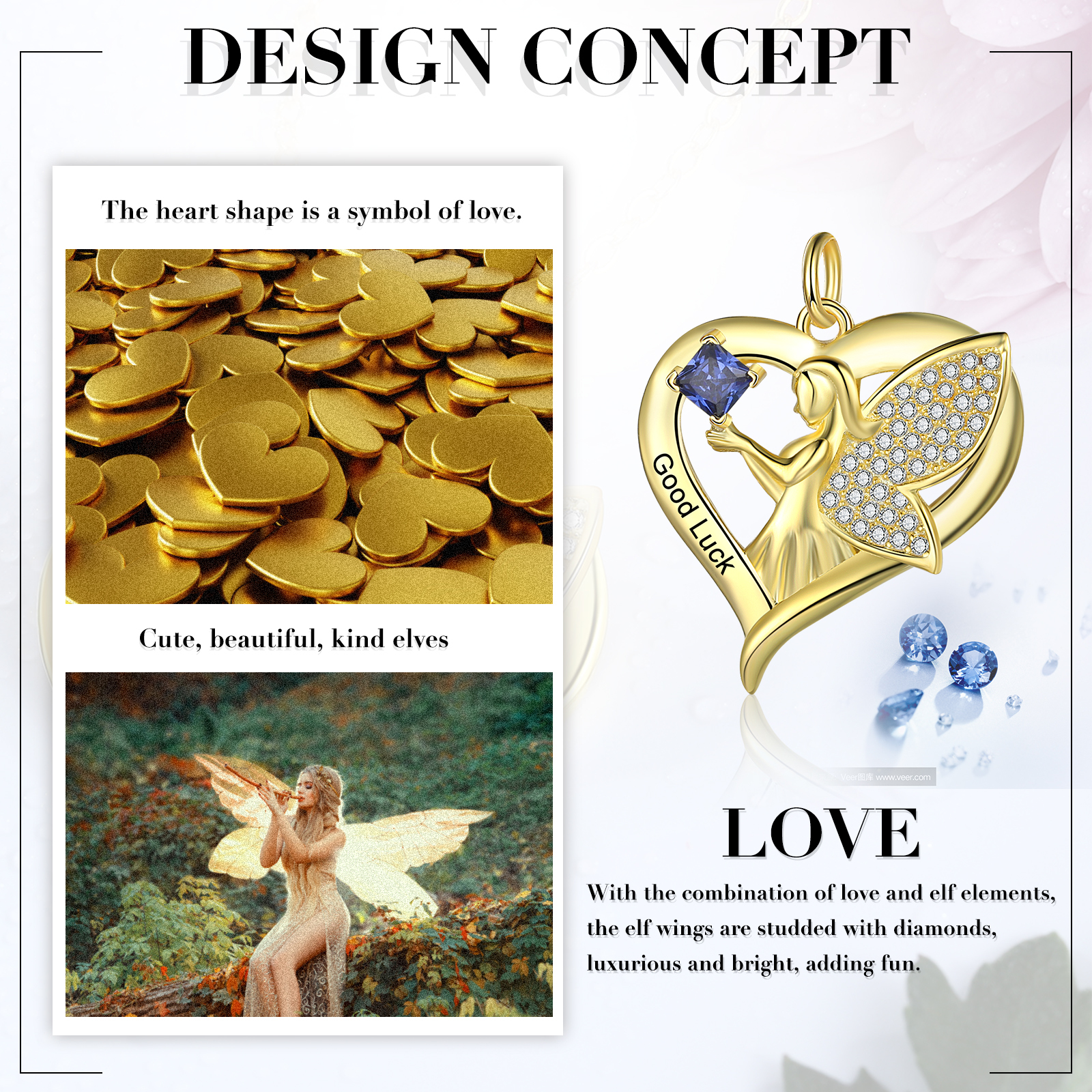 Personalised Heart Elf  Necklace With Birthstone Custom Text Gifts For Her-Jessemade AU