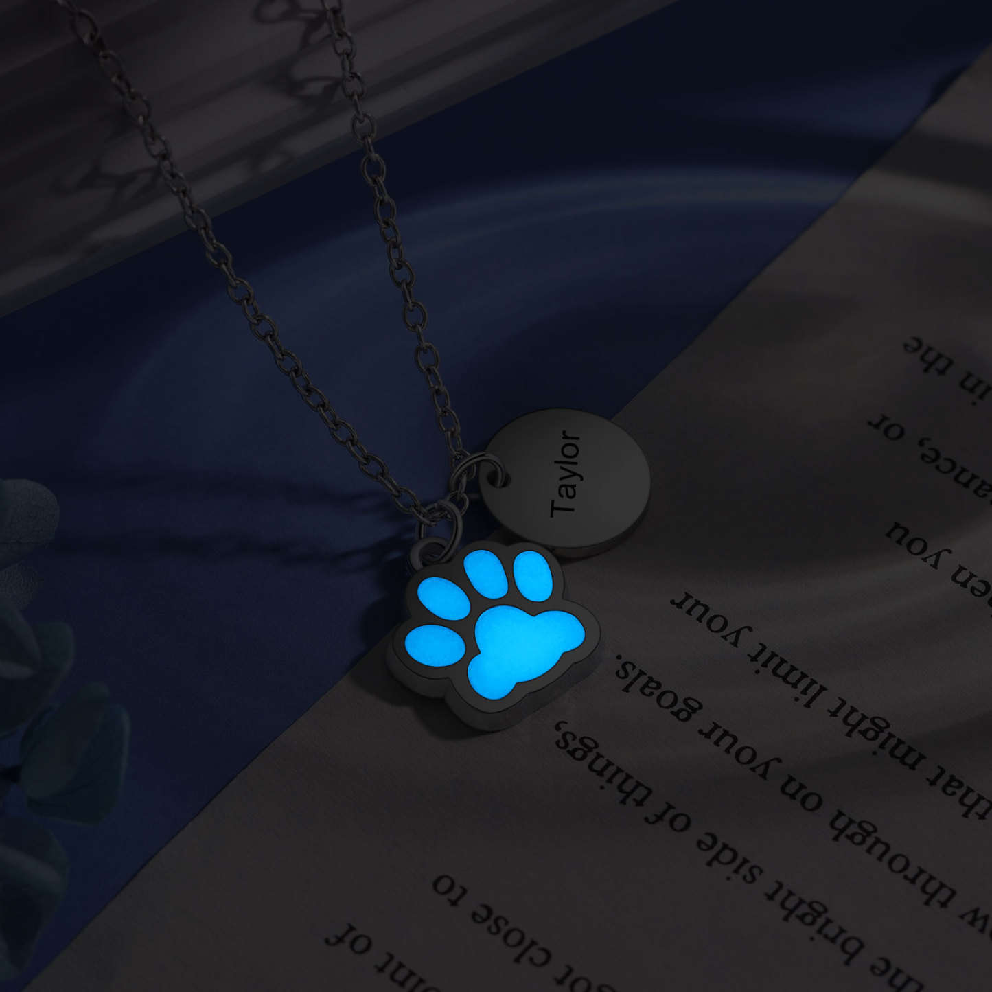 Personalised Dog Paw Pendant Necklace Customised Name Fluorescent Necklace Creative Gift for Her/Him-Jessemade AU