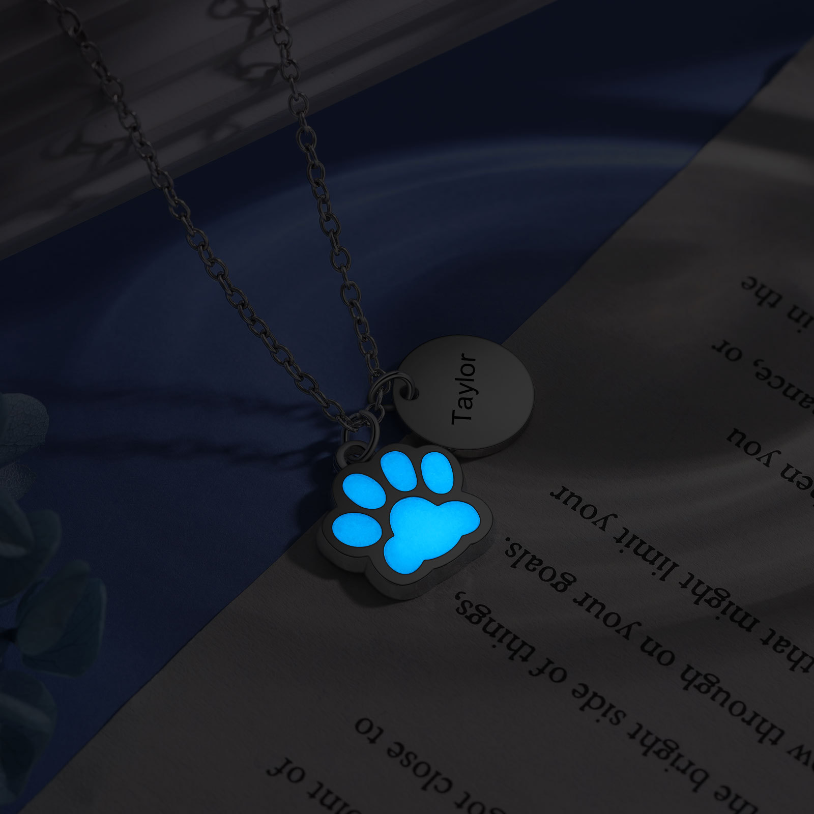 Personalised Dog Paw Pendant Necklace Customised Name Fluorescent Necklace Creative Gift for Her/Him-Jessemade AU