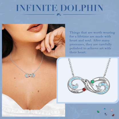 Personalised Infinite Dolphin Necklace With 2 Birthstones Custom Names Best Gift For Her-Jessemade AU