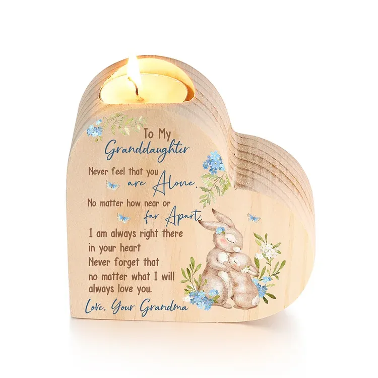 To My Granddaughter Wooden Bunny Heart Candle Holder "Never feel that you are alone"-Jessemade AU