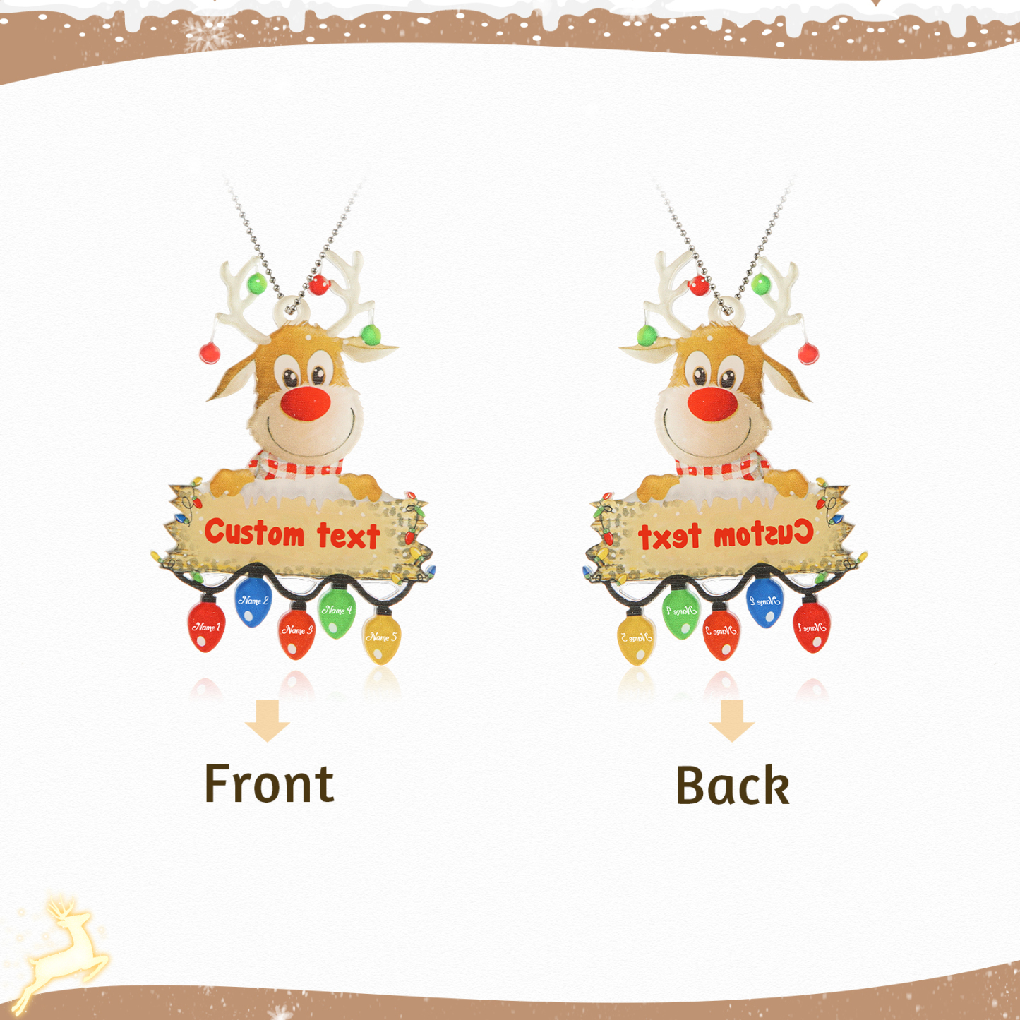 5 Names - Personalised Acrylic Christmas Reindeer Ornaments Customised Text & Name Xmas Pendant Gifts for Family-Jessemade AU
