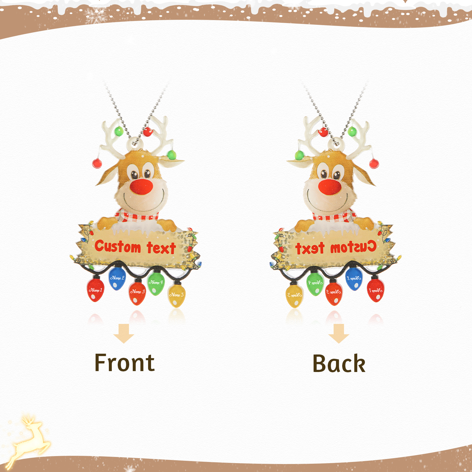 5 Names - Personalised Acrylic Christmas Reindeer Ornaments Customised Text & Name Xmas Pendant Gifts for Family-Jessemade AU