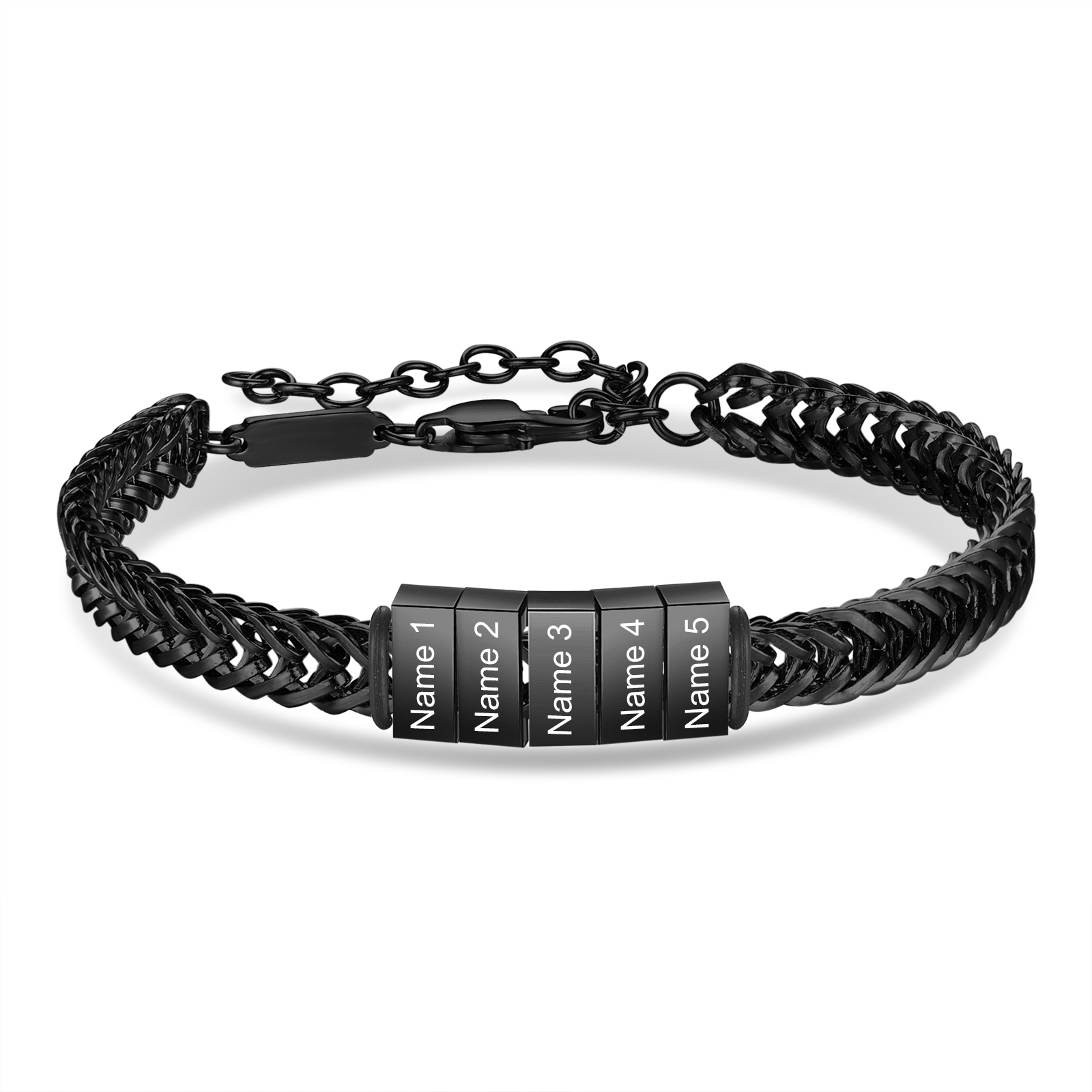 Personalised Men's Beaded Bracelet Custom 6 Names Adjustable Bracelets Stainless Steel Gifts for Him