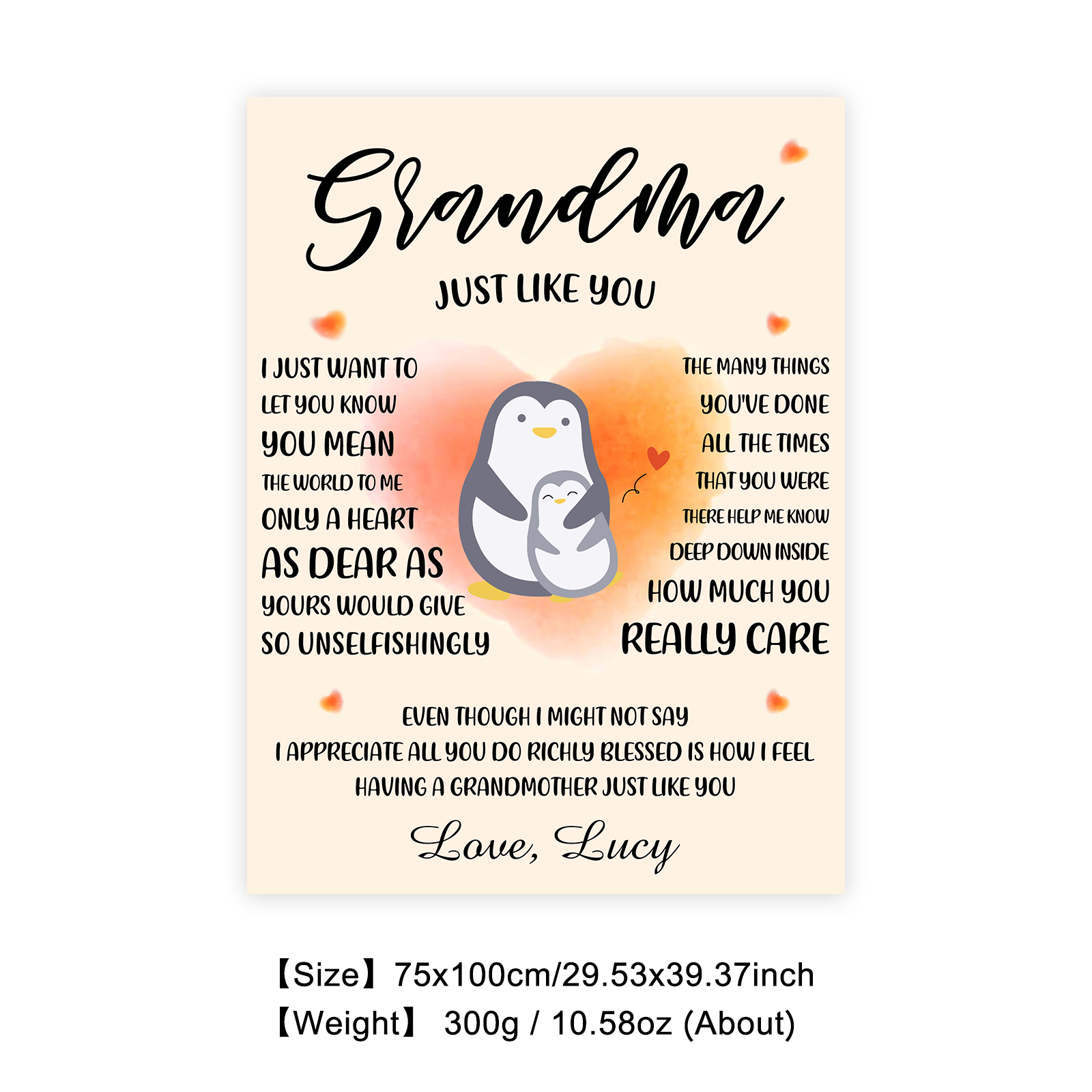To Grandma Custom Name Penguin Blanket " Haing a Grandmother Just Like You"-Jessemade AU