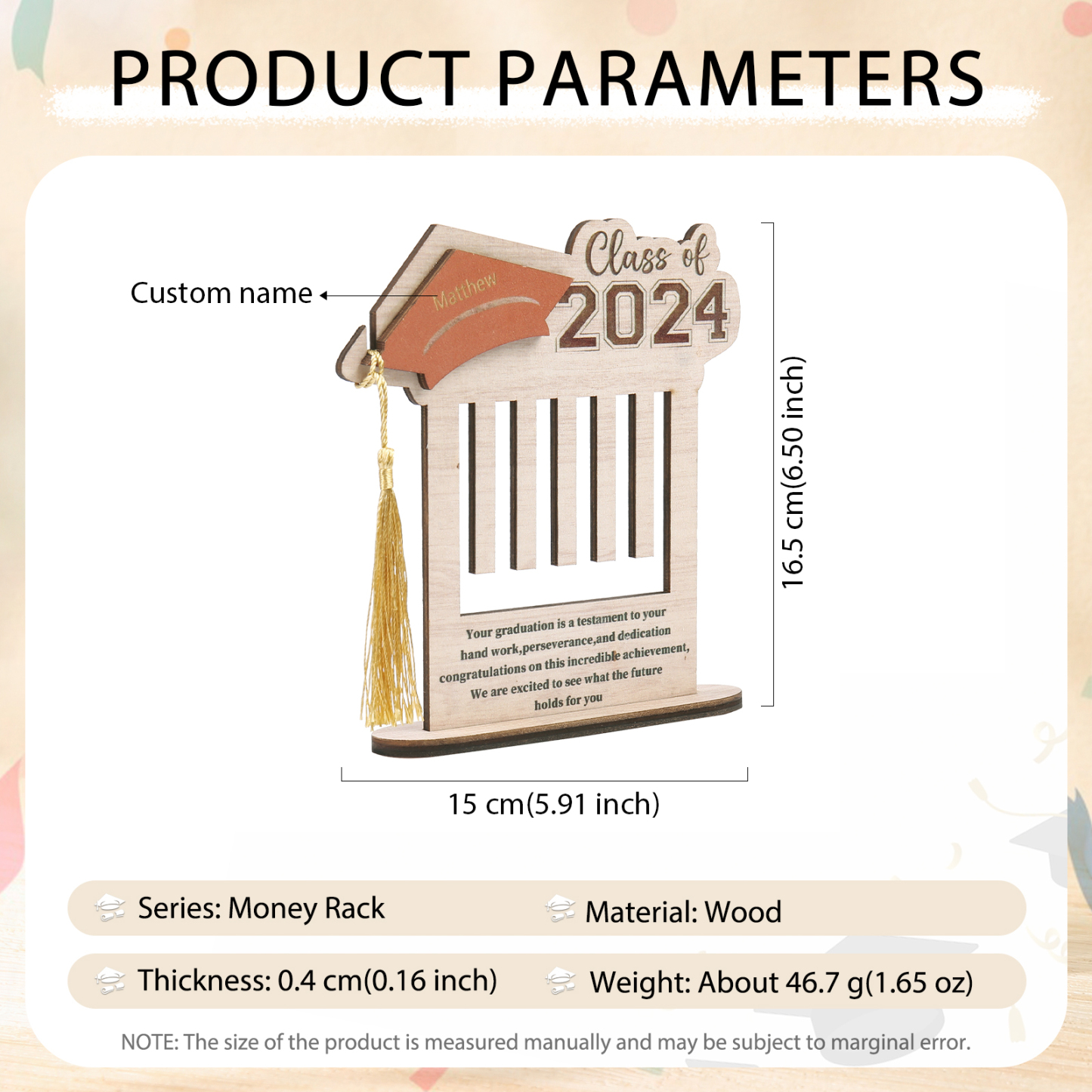 Class of 2024 Personalised Graduation Wooden Money Rack Custom Name Creative Graduation Gifts for Her/Him-Jessemade AU