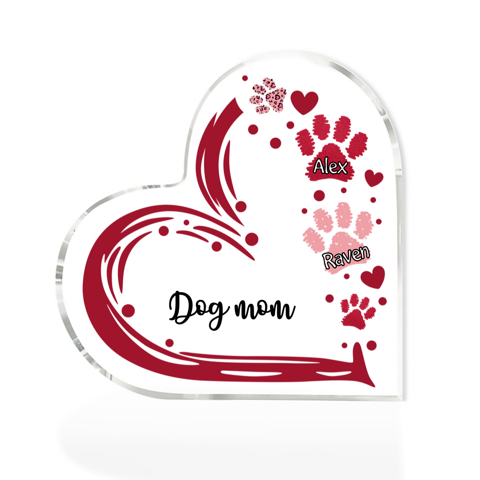 Personalised Text Acrylic Heart Keepsake Custom 2 Names Dog Footprints Ornaments Gifts for Grandma/Mother-Jessemade AU