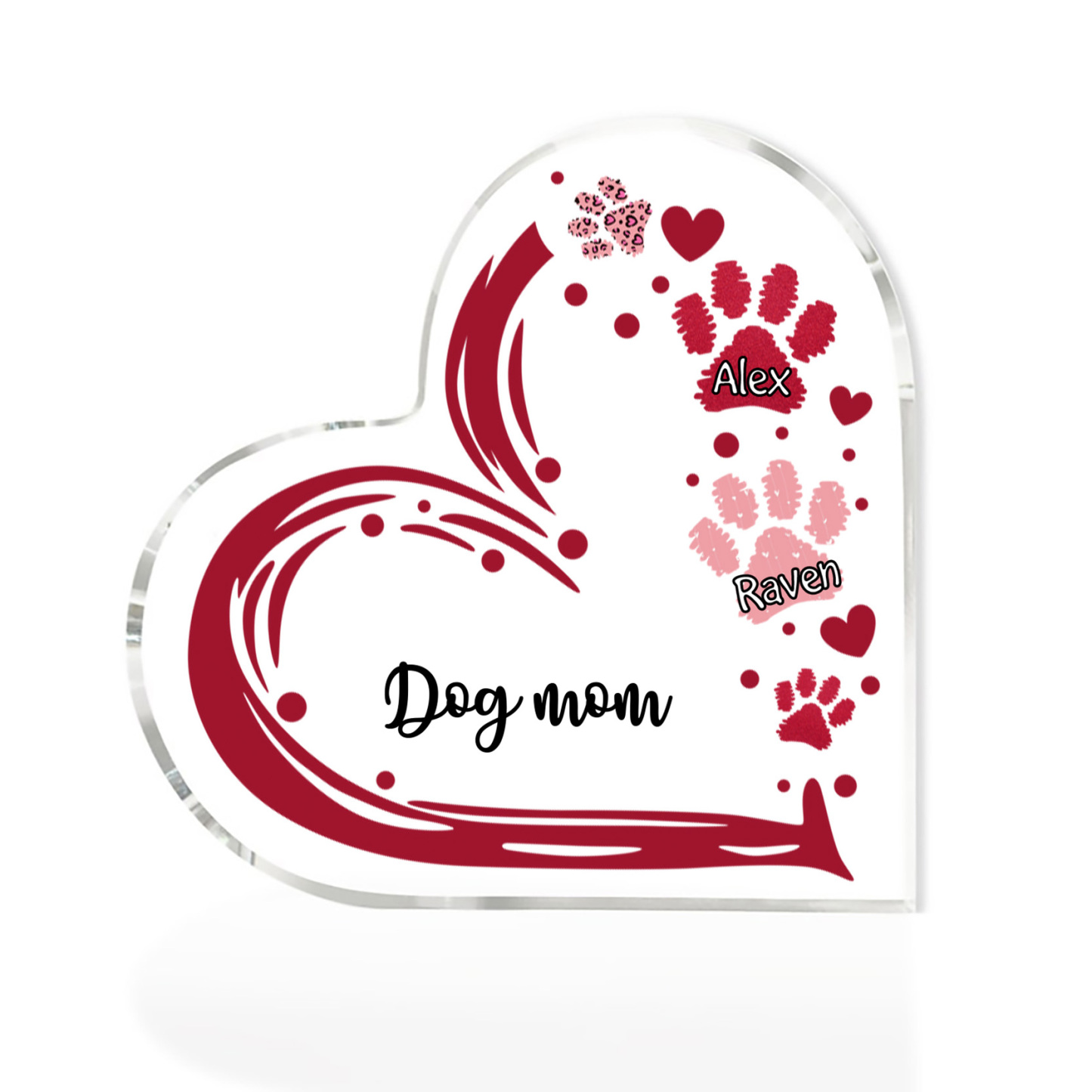Personalised Text Acrylic Heart Keepsake Custom 2 Names Dog Footprints Ornaments Gifts for Grandma/Mother-Jessemade AU